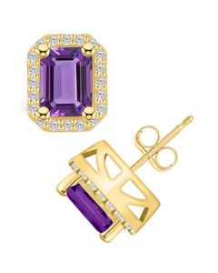 Amethyst (3-1/5 ct. t.w.) and Diamond (3/8 ct. t.w.) Halo Stud Earrings in 14K Yellow Gold