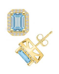 Aquamarine (2-3/4 ct. t.w.) and Diamond (3/8 ct. t.w.) Halo Stud Earrings in 14K Yellow Gold