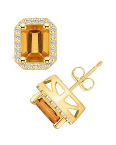 Citrine (3-1/5 ct. t.w.) and Diamond (3/8 ct. t.w.) Halo Stud Earrings in 14K Yellow Gold