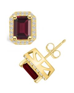 Garnet (3-7/8 ct. t.w.) and Diamond (3/8 ct. t.w.) Halo Stud Earrings in 14K Yellow Gold