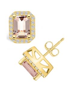 Morganite (2-3/4 ct. t.w.) and Diamond (3/8 ct. t.w.) Halo Stud Earrings in 14K Yellow Gold