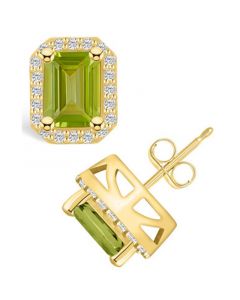 Peridot (3-3/8 ct. t.w.) and Diamond (3/8 ct. t.w.) Halo Stud Earrings in 14K Yellow Gold