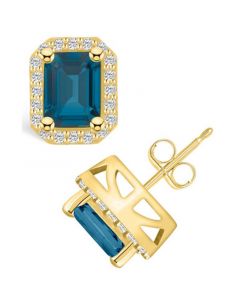 London Topaz (4 ct. t.w.) and Diamond (3/8 ct. t.w.) Halo Stud Earrings in 14K Yellow Gold