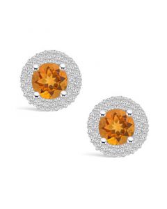 Citrine (1-1/2 ct. t.w.) and Diamond (1/2 ct. t.w.) Halo Stud Earrings in 14K White Gold