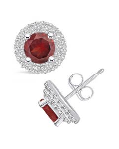 Garnet (2-1/5 ct. t.w.) and Diamond (1/2 ct. t.w.) Halo Stud Earrings in 14K White Gold