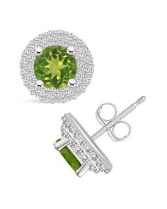 Peridot (1-7/8 ct. t.w.) and Diamond (1/2 ct. t.w.) Halo Stud Earrings in 14K White Gold