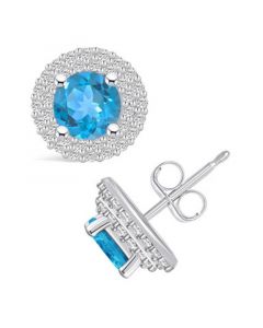 Topaz (2-1/3 ct. t.w.) and Diamond (1/2 ct. t.w.) Halo Stud Earrings in 14K White Gold