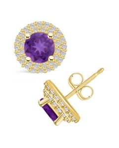 Amethyst (1-1/2 ct. t.w.) and Diamond (1/2 ct. t.w.) Halo Stud Earrings in 14K Yellow Gold