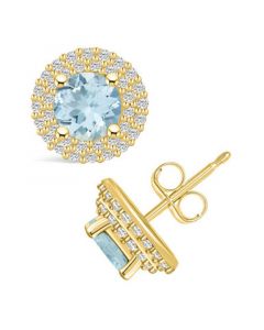 Aquamarine (1-1/2 ct. t.w.) and Diamond (1/2 ct. t.w.) Halo Stud Earrings in 14K Yellow Gold