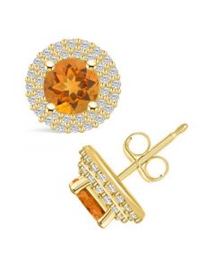 Citrine (1-1/2 ct. t.w.) and Diamond (1/2 ct. t.w.) Halo Stud Earrings in 14K Yellow Gold