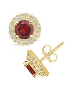 Garnet (2-1/5 ct. t.w.) and Diamond (1/2 ct. t.w.) Halo Stud Earrings in 14K Yellow Gold