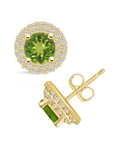 Peridot (1-7/8 ct. t.w.) and Diamond (1/2 ct. t.w.) Halo Stud Earrings in 14K Yellow Gold