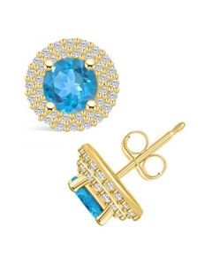 Topaz (2-1/3 ct. t.w.) and Diamond (1/2 ct. t.w.) Halo Stud Earrings in 14K Yellow Gold