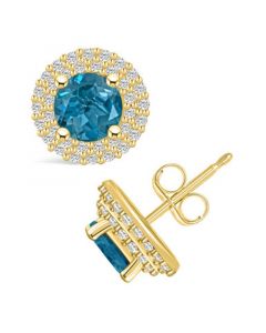 London Topaz (2-1/3 ct. t.w.) and Diamond (1/2 ct. t.w.) Halo Stud Earrings in 14K Yellow Gold