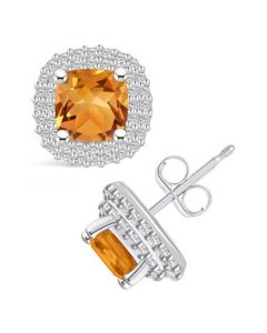 Citrine (1-3/4 ct. t.w.) and Diamond (3/8 ct. t.w.) Halo Stud Earrings in 14K White Gold