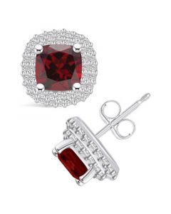 Garnet (2-3/8 ct. t.w.) and Diamond (3/8 ct. t.w.) Halo Stud Earrings in 14K White Gold