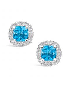 Topaz (2-1/2 ct. t.w.) and Diamond (3/8 ct. t.w.) Halo Stud Earrings in 14K White Gold