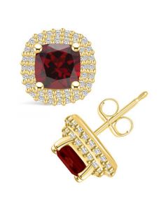 Garnet (2-3/8 ct. t.w.) and Diamond (3/8 ct. t.w.) Halo Stud Earrings in 14K Yellow Gold