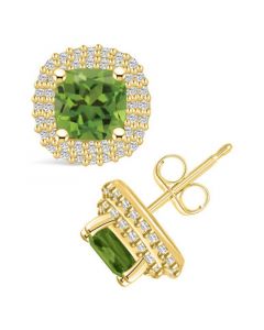 Peridot (2-1/5 ct. t.w.) and Diamond (3/8 ct. t.w.) Halo Stud Earrings in 14K Yellow Gold