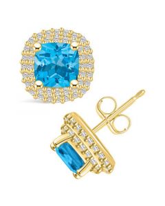 Topaz (2-1/2 ct. t.w.) and Diamond (3/8 ct. t.w.) Halo Stud Earrings in 14K Yellow Gold