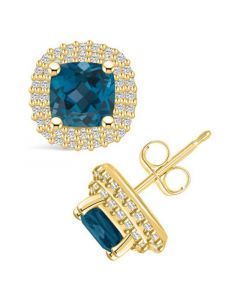 London Topaz (2-1/2 ct. t.w.) and Diamond (3/8 ct. t.w.) Halo Stud Earrings in 14K Yellow Gold