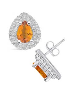 Citrine (1-1/3 ct. t.w.) and Diamond (5/8 ct. t.w.) Halo Stud Earrings in 14K White Gold