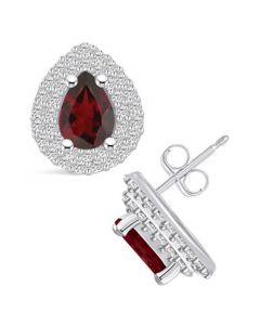 Garnet (1-3/4 ct. t.w.) and Diamond (5/8 ct. t.w.) Halo Stud Earrings in 14K White Gold