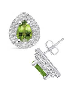 Peridot (1-5/8 ct. t.w.) and Diamond (5/8 ct. t.w.) Halo Stud Earrings in 14K White Gold