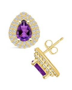 Amethyst (1-1/3 ct. t.w.) and Diamond (5/8 ct. t.w.) Halo Stud Earrings in 14K Yellow Gold