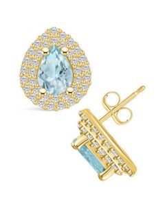 Aquamarine (1-1/5 ct. t.w.) and Diamond (5/8 ct. t.w.) Halo Stud Earrings in 14K Yellow Gold