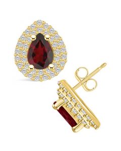 Garnet (1-3/4 ct. t.w.) and Diamond (5/8 ct. t.w.) Halo Stud Earrings in 14K Yellow Gold