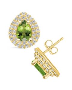 Peridot (1-5/8 ct. t.w.) and Diamond (5/8 ct. t.w.) Halo Stud Earrings in 14K Yellow Gold