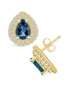 London Topaz (1-3/4 ct. t.w.) and Diamond (5/8 ct. t.w.) Halo Stud Earrings in 14K Yellow Gold