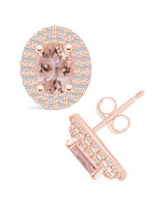 Morganite (1-3/8 ct. t.w.) and Diamond (1/2 ct. t.w.) Halo Stud Earrings in 14K Rose Gold