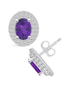 Amethyst (1-5/8 ct. t.w.) and Diamond (1/2 ct. t.w.) Halo Stud Earrings in 14K White Gold