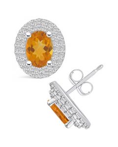 Citrine (1-5/8 ct. t.w.) and Diamond (1/2 ct. t.w.) Halo Stud Earrings in 14K White Gold