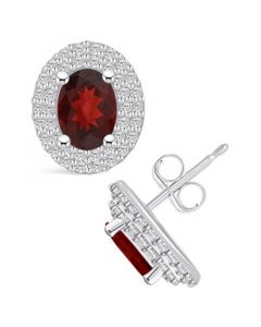 Garnet (1-7/8 ct. t.w.) and Diamond (1/2 ct. t.w.) Halo Stud Earrings in 14K White Gold