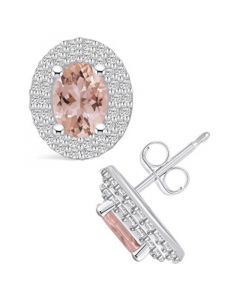 Morganite (1-3/8 ct. t.w.) and Diamond (1/2 ct. t.w.) Halo Stud Earrings in 14K White Gold