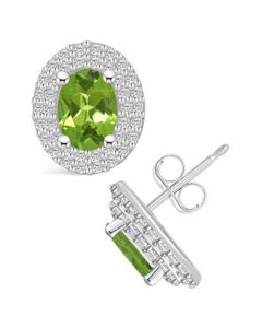 Peridot (1-3/4 ct. t.w.) and Diamond (1/2 ct. t.w.) Halo Stud Earrings in 14K White Gold