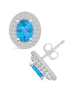 Topaz (2 ct. t.w.) and Diamond (1/2 ct. t.w.) Halo Stud Earrings in 14K White Gold