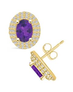 Amethyst (1-5/8 ct. t.w.) and Diamond (1/2 ct. t.w.) Halo Stud Earrings in 14K Yellow Gold