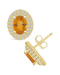 Citrine (1-5/8 ct. t.w.) and Diamond (1/2 ct. t.w.) Halo Stud Earrings in 14K Yellow Gold