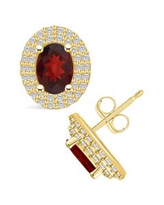 Garnet (1-7/8 ct. t.w.) and Diamond (1/2 ct. t.w.) Halo Stud Earrings in 14K Yellow Gold