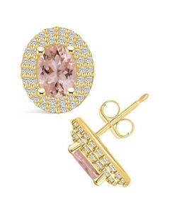 Morganite (1-3/8 ct. t.w.) and Diamond (1/2 ct. t.w.) Halo Stud Earrings in 14K Yellow Gold