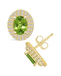 Peridot (1-3/4 ct. t.w.) and Diamond (1/2 ct. t.w.) Halo Stud Earrings in 14K Yellow Gold