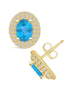 Topaz (2 ct. t.w.) and Diamond (1/2 ct. t.w.) Halo Stud Earrings in 14K Yellow Gold