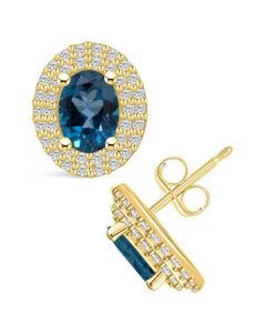 London Topaz (2 ct. t.w.) and Diamond (1/2 ct. t.w.) Halo Stud Earrings in 14K Yellow Gold