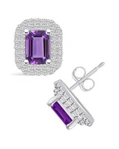 Amethyst (2 ct. t.w.) and Diamond (3/4 ct. t.w.) Halo Stud Earrings in 14K White Gold