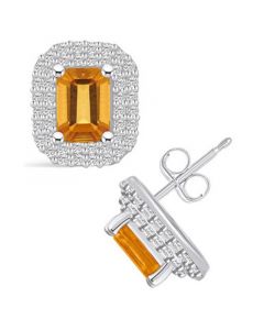 Citrine (2 ct. t.w.) and Diamond (3/4 ct. t.w.) Halo Stud Earrings in 14K White Gold