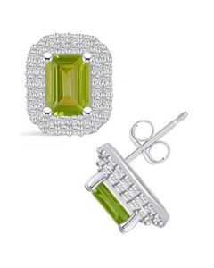 Peridot (2-1/5 ct. t.w.) and Diamond (3/4 ct. t.w.) Halo Stud Earrings in 14K White Gold